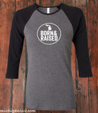Women's "Born and Raised" Michigan Premium 3/4 Sleeve Jersey T-Shirt - michiganluv