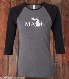 Women's "MADE" Michigan Premium 3/4 Sleeve Jersey T-Shirt - michiganluv