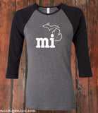 Women's "mi" Michigan Premium 3/4 Sleeve Jersey T-Shirt - michiganluv