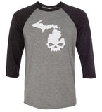 "Michi-Skull" Premium 3/4 Sleeve T-Shirt - michiganluv