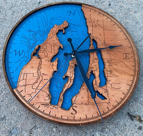 Custom Made Wooden Grand Traverse Bay Clock