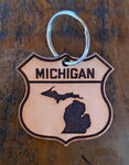 Leather Michigan Keychain