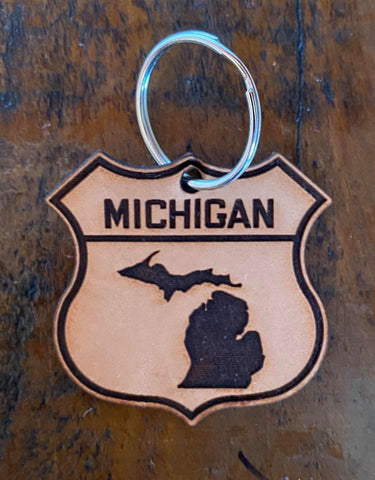 Leather Michigan Keychain