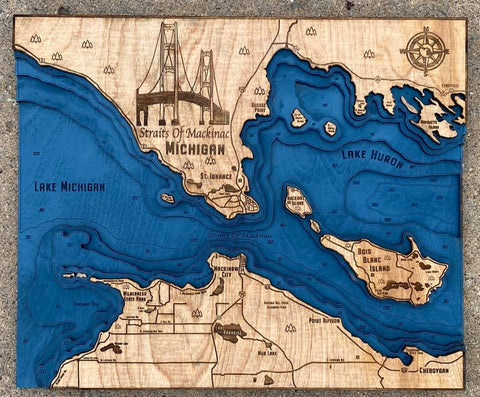 Custom Made Straits of Mackinac Bathymetric Map