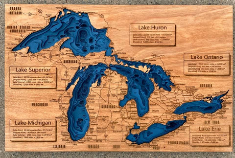 Custom Made Great Lakes / Midwest Bathymetric Map