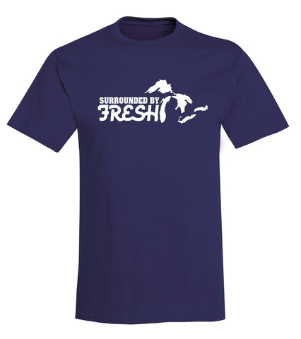 "Surrounded By Fresh" Michigan / Great Lakes T-Shirt - michiganluv