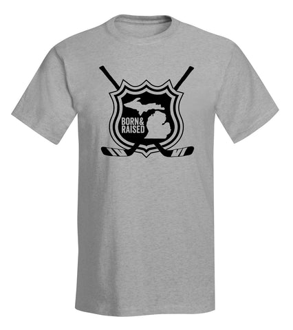 "(Shield) Born and Raised Hockey" T-Shirt - michiganluv