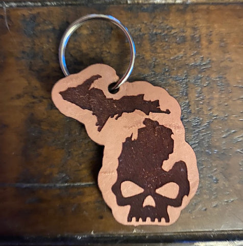 Leather Michigan "MichiSkull" Keychain
