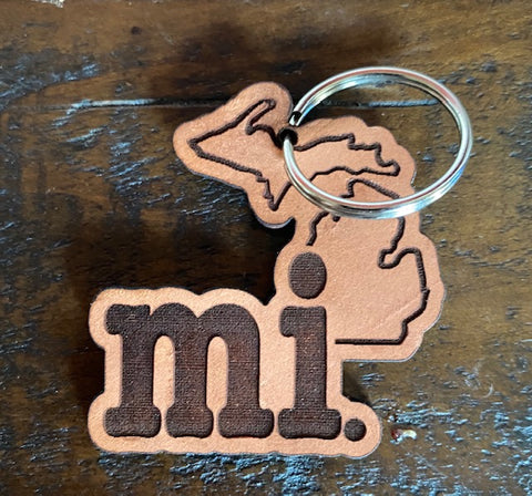 Michigan "mi with outline" Leather Keychain