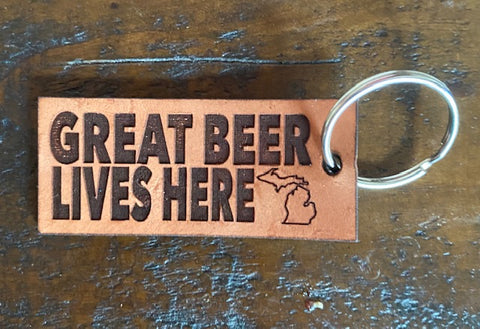 Michigan "Great Beer Lives Here" Leather Keychain
