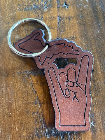 Stained Michigan "Rocks" Leather Keychain