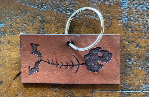 Stained Michigan "MichiFish" Leather Keychain