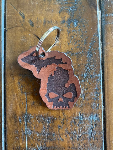 Stained Leather Michigan "MichiSkull" Keychain