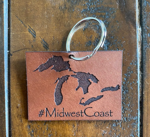 Stained Great Lakes "Midwest Coast" Leather Keychain