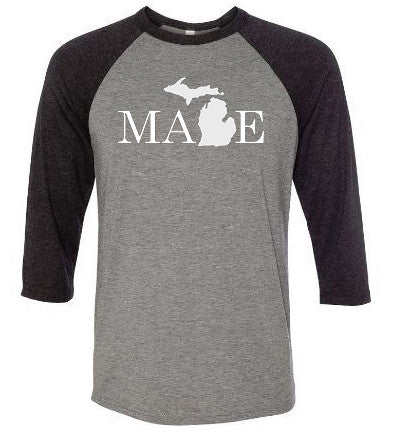 Michigan "MADE" Premium 3/4 Sleeve T-Shirt - michiganluv