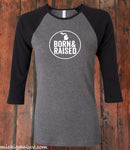 Women's "Born and Raised" Michigan Premium 3/4 Sleeve Jersey T-Shirt - michiganluv