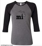 Women's "mi" Michigan Premium 3/4 Sleeve Jersey T-Shirt - michiganluv