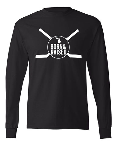 Michigan "Born & Raised" Hockey Edition Premium Long Sleeve T-Shirt - michiganluv