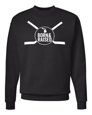Michigan "Born & Raised" Hockey Edition Premium Crewneck Sweatshirt - michiganluv