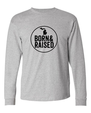 Michigan "Born & Raised" Premium Long Sleeve T-Shirt - michiganluv